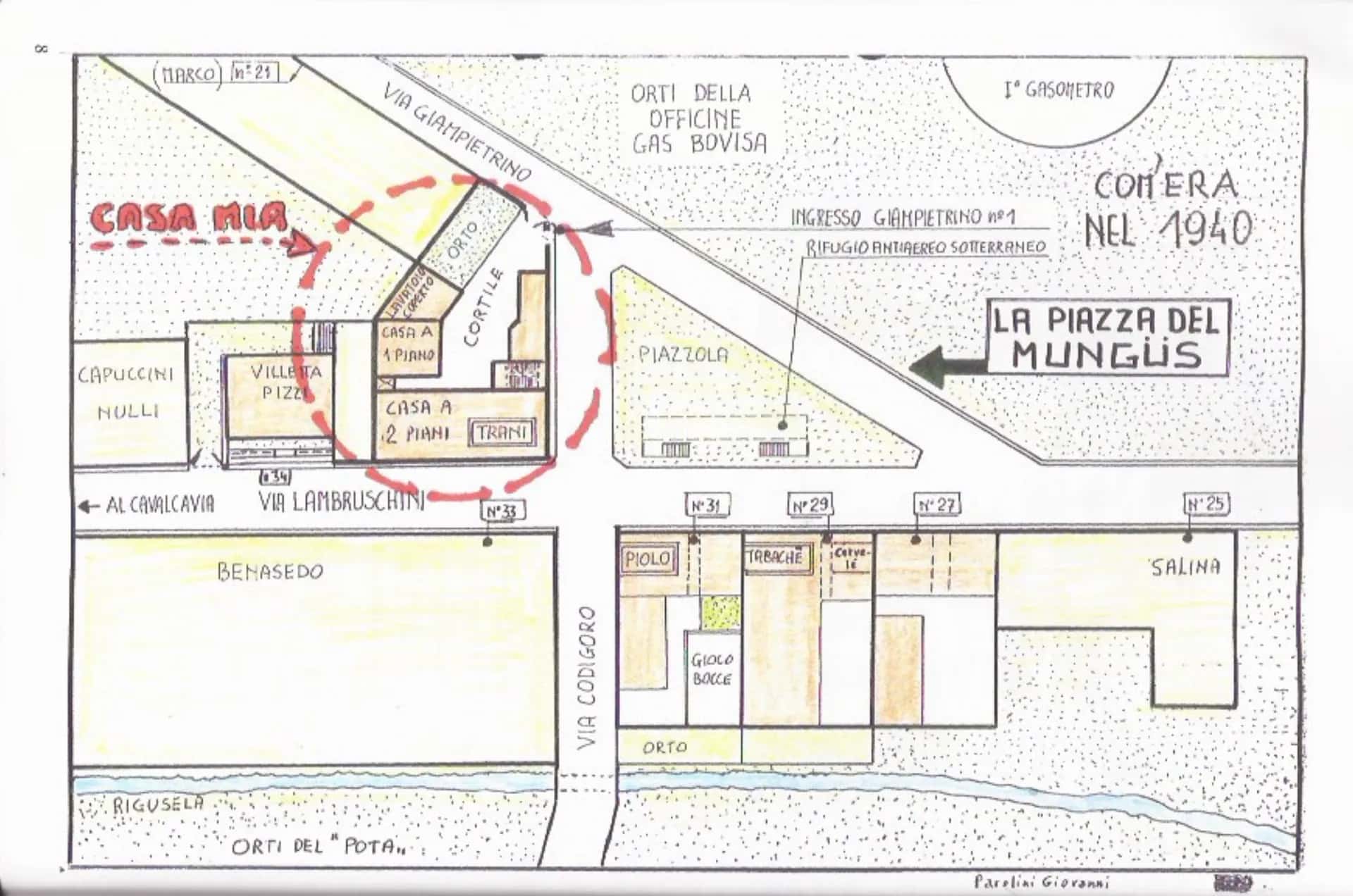 Una mappa del Munguss nel 1940. Disegnata da Giovanni Parolini
