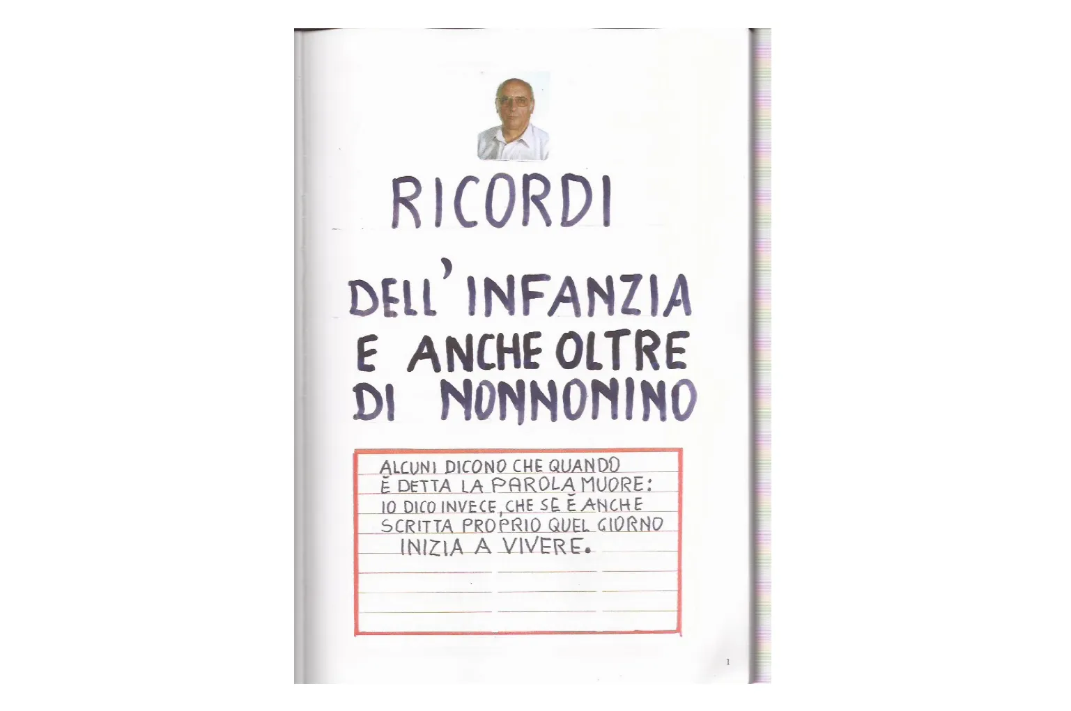 Il frontespizio di La Mia Bovisa, il manoscritto di Giovanni Parolini