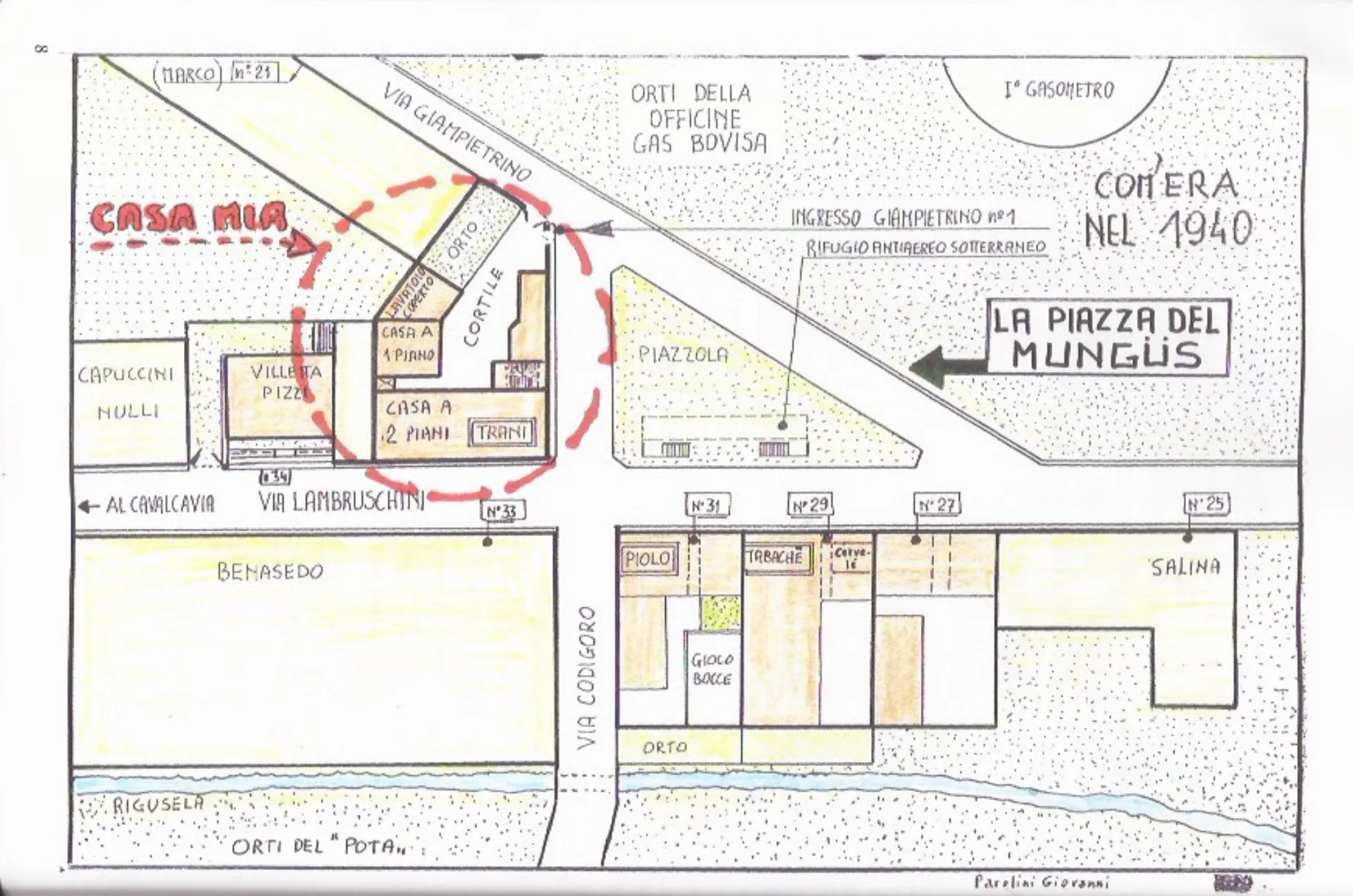 A map of Munguss in 1940. Drawn by Giovanni Parolini